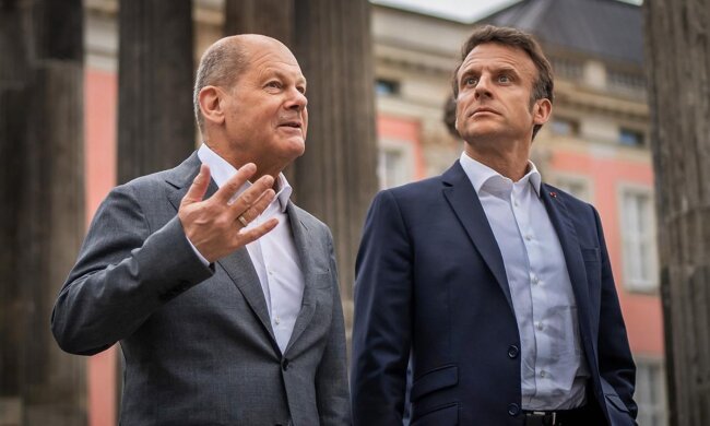 Олаф Шольц, Емманюель Макрон, фото - Michael Kappeler / dpa / Global Look Press