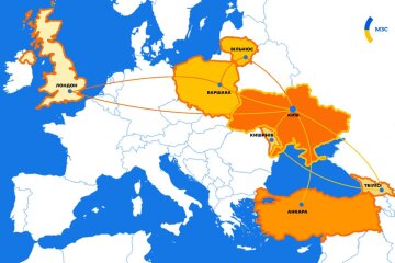 Карта альянса Британии, Украины и Польши и другие союзы, графика