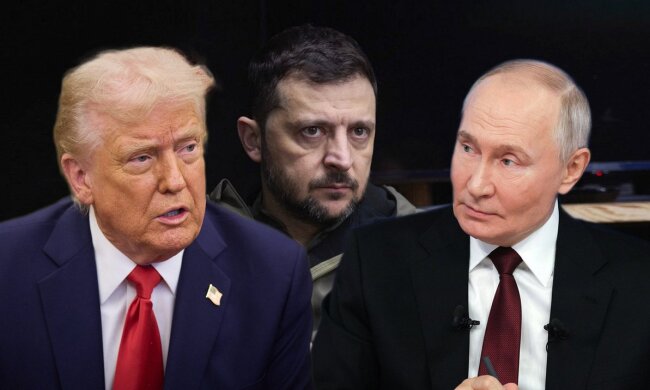 Дональд Трамп, Володимир Зеленський та Володимир Путін / Фото: LSM+