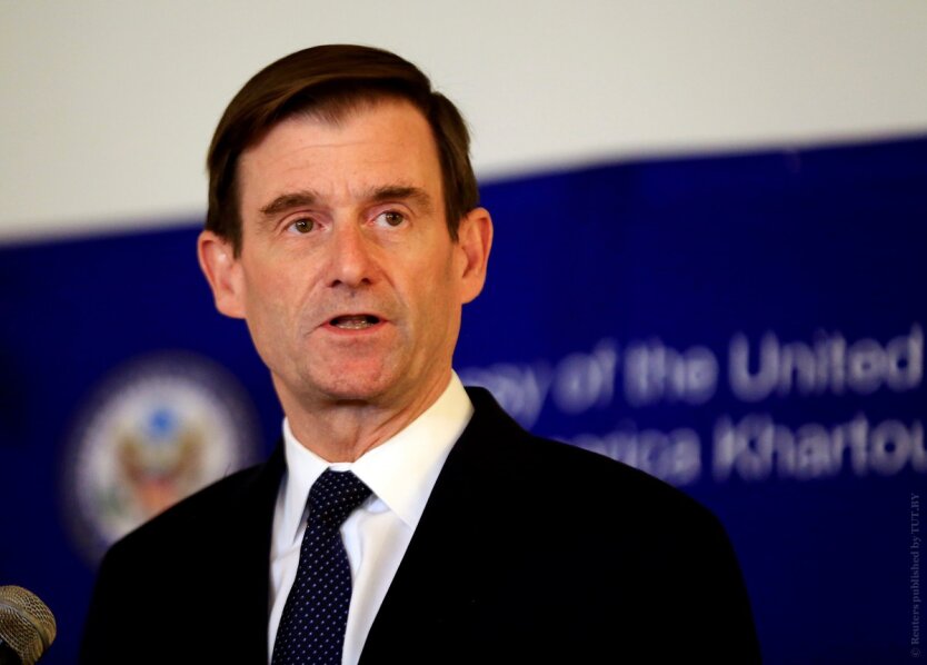 U.S. Under Secretary for Political Affairs David Hale addresses a news conference at U.S. Embassy in Khartoum