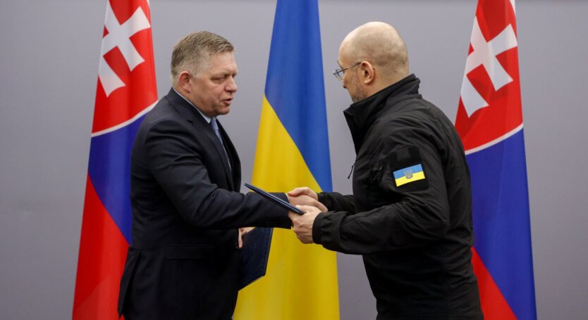 Премьер Словакии Роберт Фицо и Денис Шмыгаль / Фото: Телеграмм премьер-министра Украины