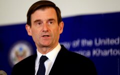U.S. Under Secretary for Political Affairs David Hale addresses a news conference at U.S. Embassy in Khartoum