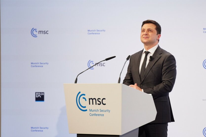 Владимир Зеленский выступает на 58-й Мюнхенской конференции по безопасности