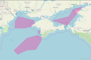 Перекрытие зон в Черном и Азовском море на время "учений" России, карта