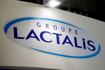 Logo of the dairy group Lactalis are seen at the food exhibition Sial in Villepinte, near Paris