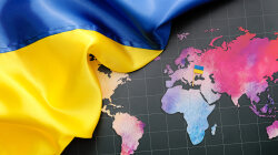 Флаг Украины на карте мира