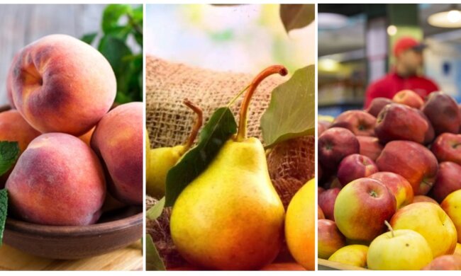 Ціни на персики, груші та яблука