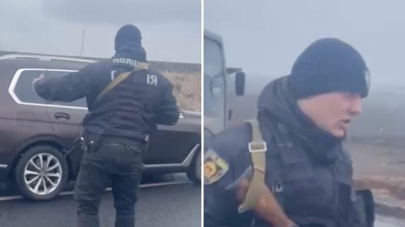 Полицейский на трассе в Умань кидался с автоматом на людей, защищая мажоров: видео: видео