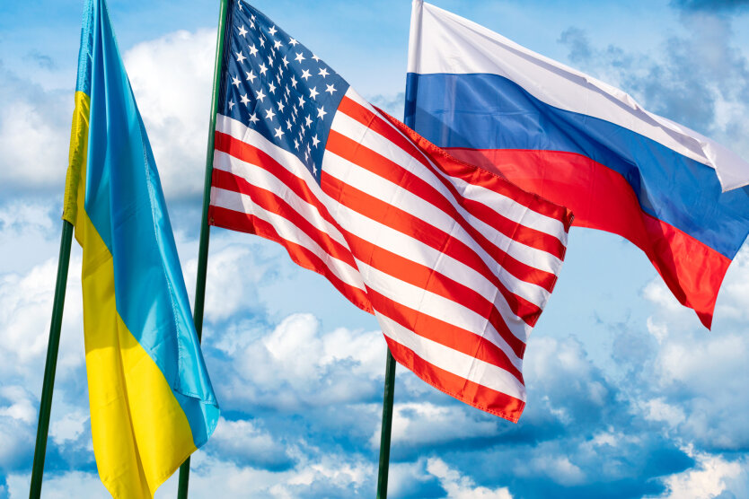 США, Украина, Россия. Флаги. USA Russia Ukraine