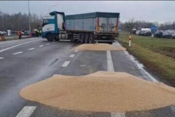 Польские фермеры высыпали на дорогу украинское зерно