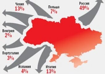 Страны, где работают украинские трудовые мигранты. Источник: Министерство труда и социальной политики Украины. / Графика и текст с сайта Фокус