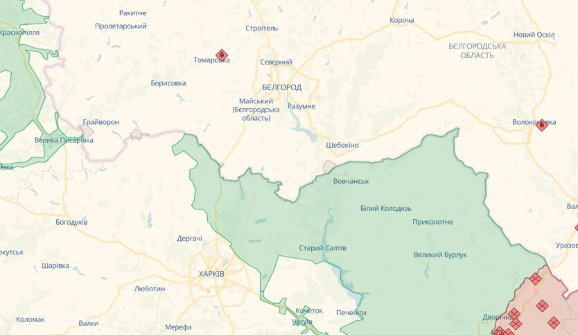 Харьков и Белгород, карта DeepState на 1 апреля 2024 года