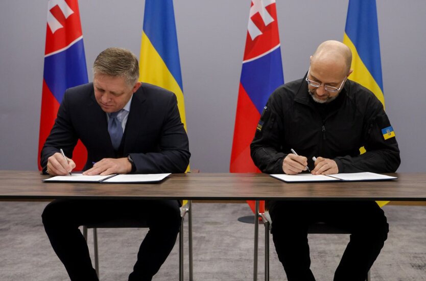 Премьер Словакии Роберт Фицо и Денис Шмыгаль / Фото: Телеграмм премьер-министра Украины