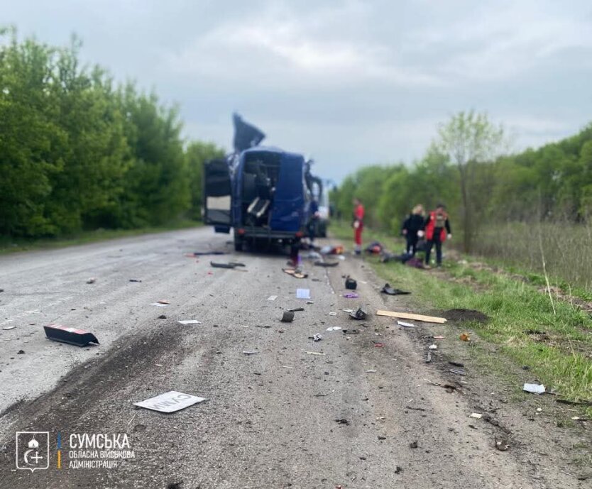 Удар по автобусу в Белополье
