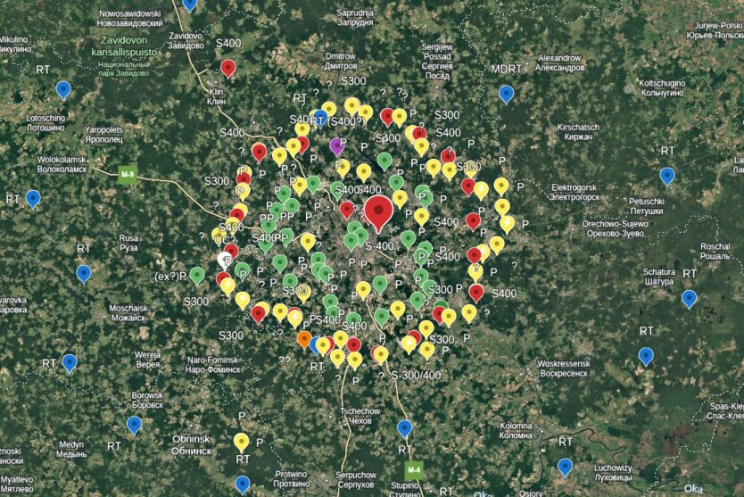 Вероятное расположение систем противовоздушной обороны Москвы