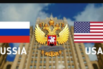 Флаги России и США, МИД РФ