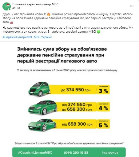 Налог на авто в Украине, Налог за первую регистрацию автомобиля в Украине