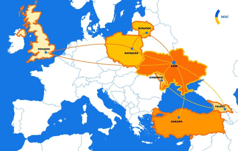 Карта альянса Британии, Украины и Польши и другие союзы, графика