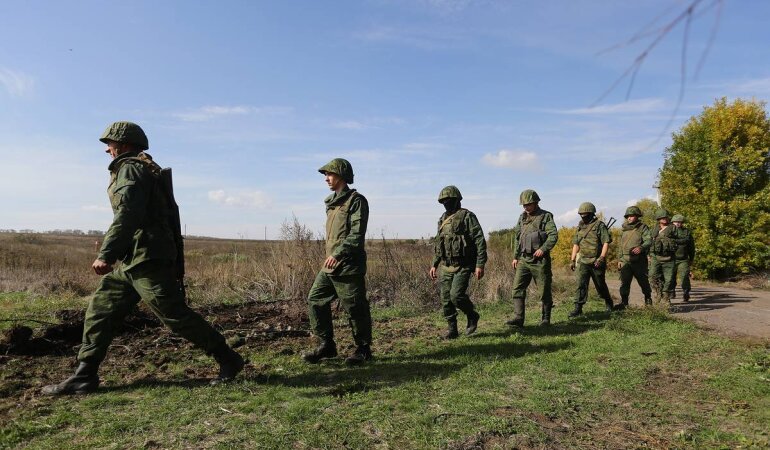 Troop withdrawal near Petrovskoe village in Ukraine