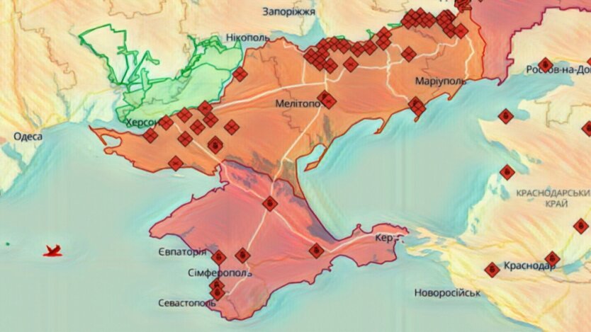 Карта окупованого Півдня України Deep State