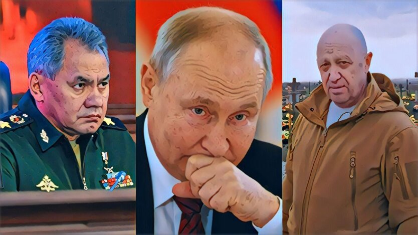 Сергей Шойгу, Владимир Путин и Евгений Пригожин. Коллаж
