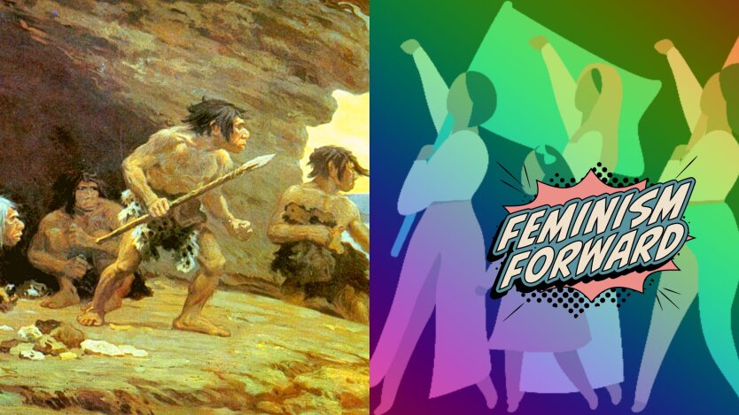 Древние люди и феминизм, коллаж