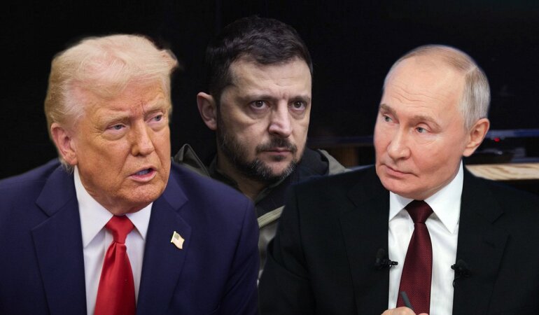 Дональд Трамп, Володимир Зеленський та Володимир Путін / Фото: LSM+