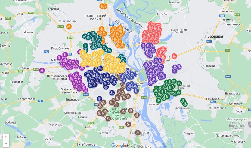 Карта пунктов обогрева в Киеве