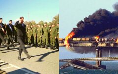 Мобилизация в РФ и подрыв крымского моста, коллаж