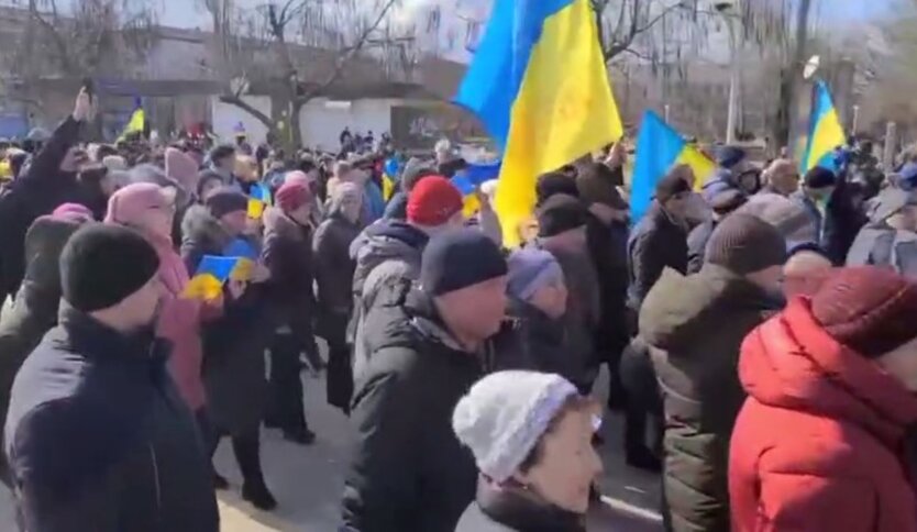 Протест в Новой Каховке 6 марта, оккупация, вторжение россии в Украину