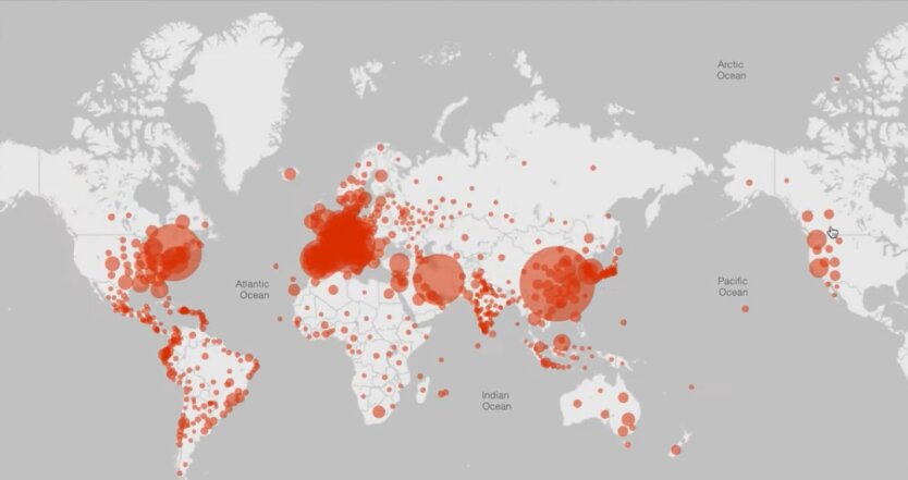 Карта распространения коронавируса, Microsoft, онлайн-трекер COVID-19