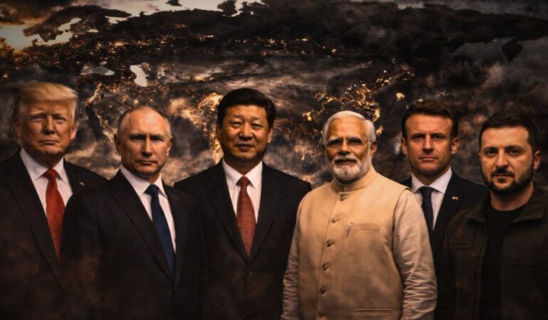 Владимир Путин, Дональд Трамп, Владимир Зеленский, Нарендра Моди, Си Цзиньпин, Эммануэль Макрон