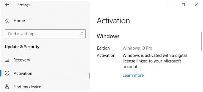 Windows 10 активируется с помощью цифровой лицензии, связанной с учетной записью Microsoft.
