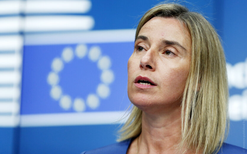 EU foreign policy chief Mogherini addresses a news conference during a EU foreign ministers meeting in Brussels