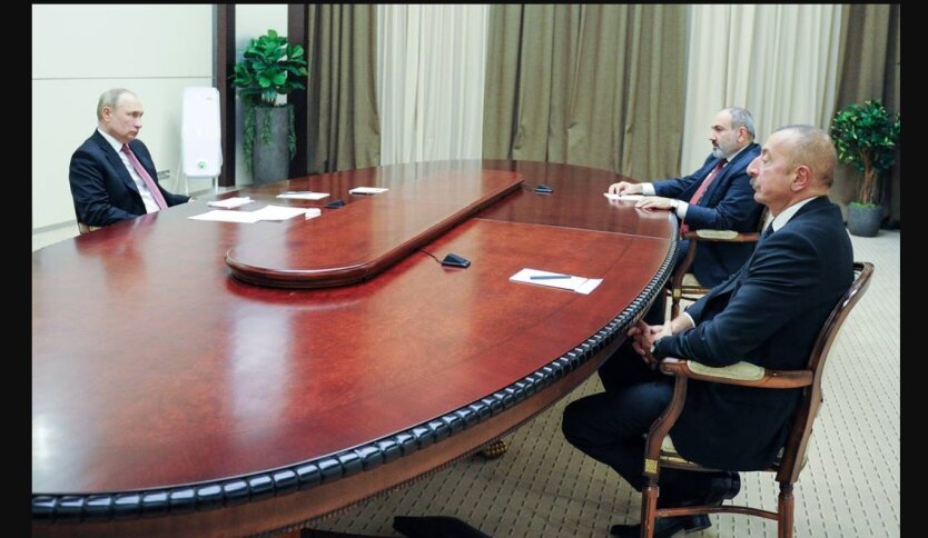 Путин, Алиев и Пашинян на переговорах
