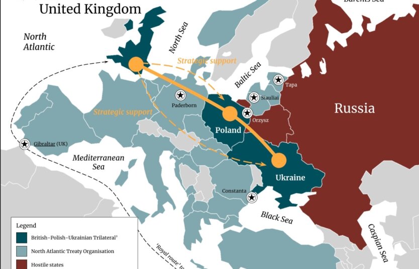 Карта возможного политического союза Британии, Украины и Польши