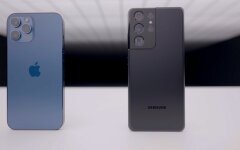 Смартфоны Apple и Samsung рядом
