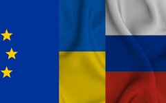 Прапори ЄС, України та РФ, колаж