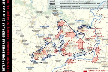 Карта боевых действий в Украине на 3 августа 2014 года