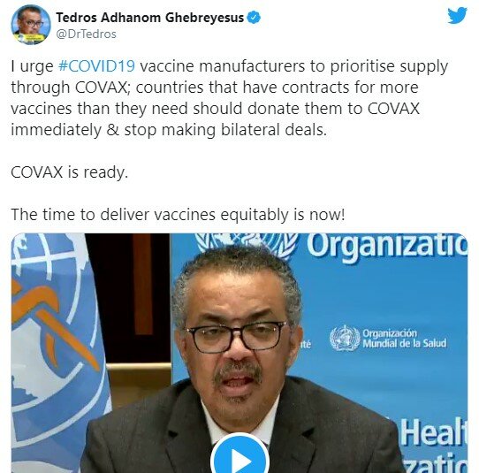 Коронавирус в мире, ВОЗ, COVAX, Тедрос Гебреисус, Вакцина от COVID-19
