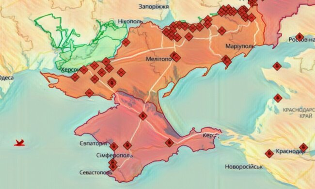 Карта окупованого Півдня України Deep State