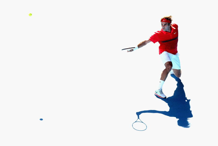 Роже Федерер выполняет удар слева в четвертьфильнальном матче против аргентинца Хуана Мартина дель Потро на Открытом чемпионате Австралии в Мельбурн Парке, Мельбурн, Австралия. 
