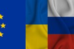 Прапори ЄС, України та РФ, колаж