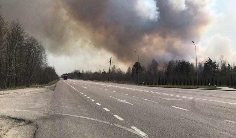 Лесной пожар в Украине в Ровенской области. Фото Юрия Романенко