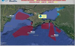 Перекрытие зон в Черном море на время "учений" России, Карта